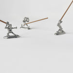 Choju Giga incense holders featuring rabbit, frog, and monkey figures holding incense sticks, inspired by traditional Japanese art.