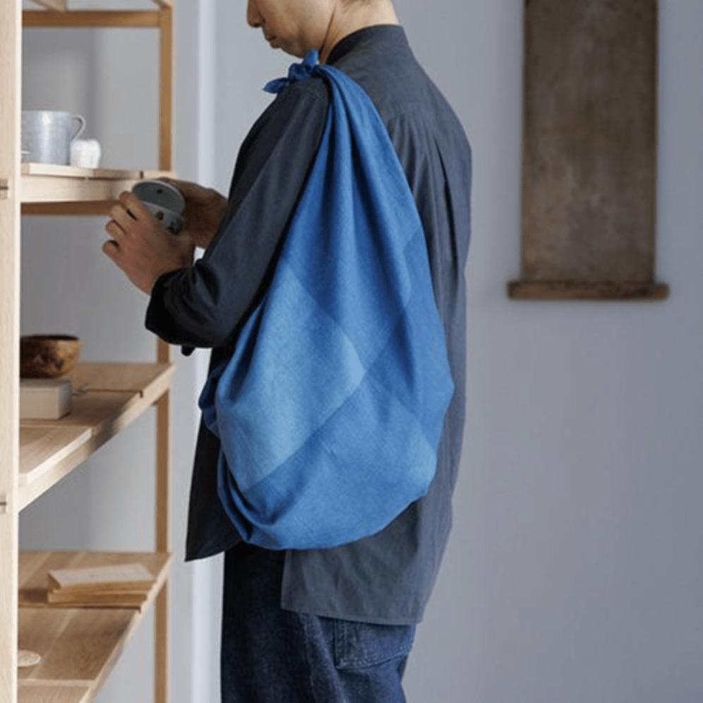 Furoshiki 100 – Naturally Indigo - Dyed Ichimatsu Gradation