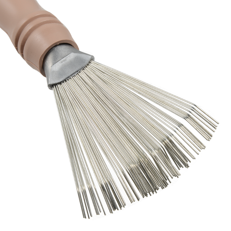 Natural Bristle Brush Cleaner, held in hand for scale, showing how small and lightweight it is.
