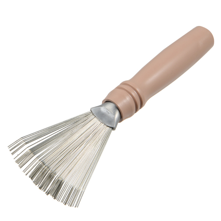 Natural Bristle Brush Cleaner, close-up of the slim metal wire bristles that lift hair from between brush bristles.