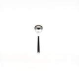 Sori Yanagi stainless steel soup spoon with a deep bowl and ergonomic handle, designed for smooth scooping and minimalistic modern aesthetics, photographed on a white background.